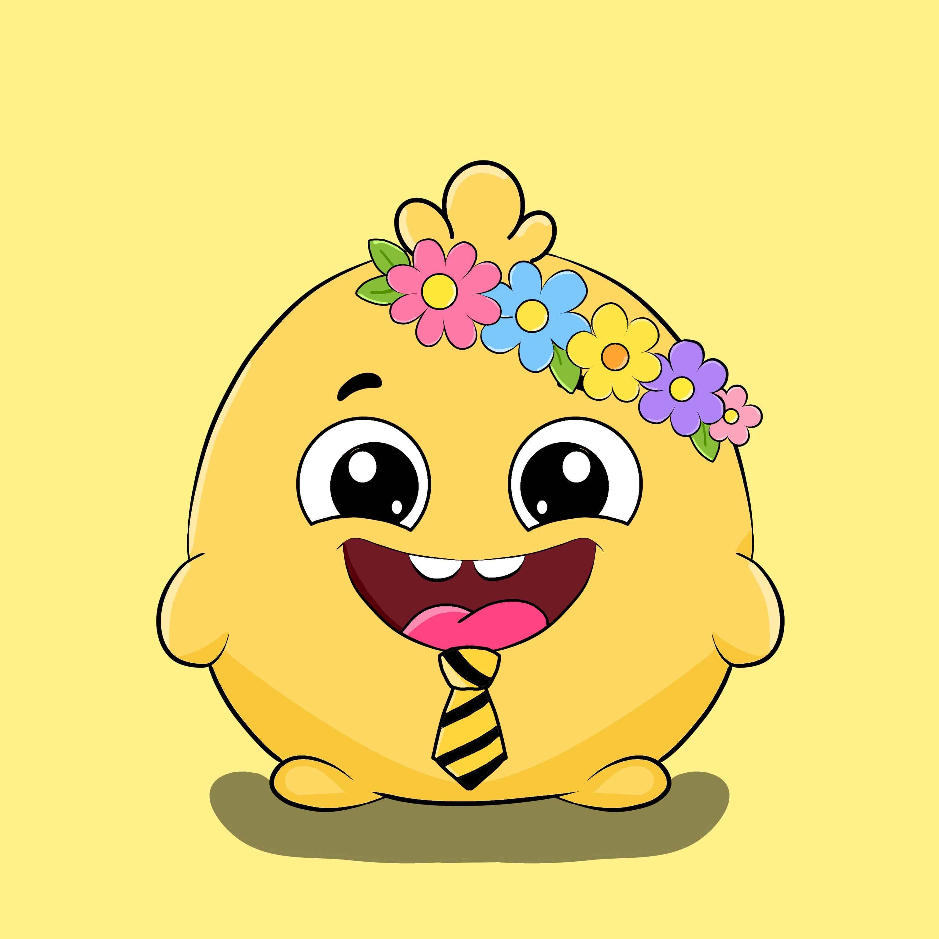 Sneak peek: a yellow Bubbo with a flower crown and striped tie